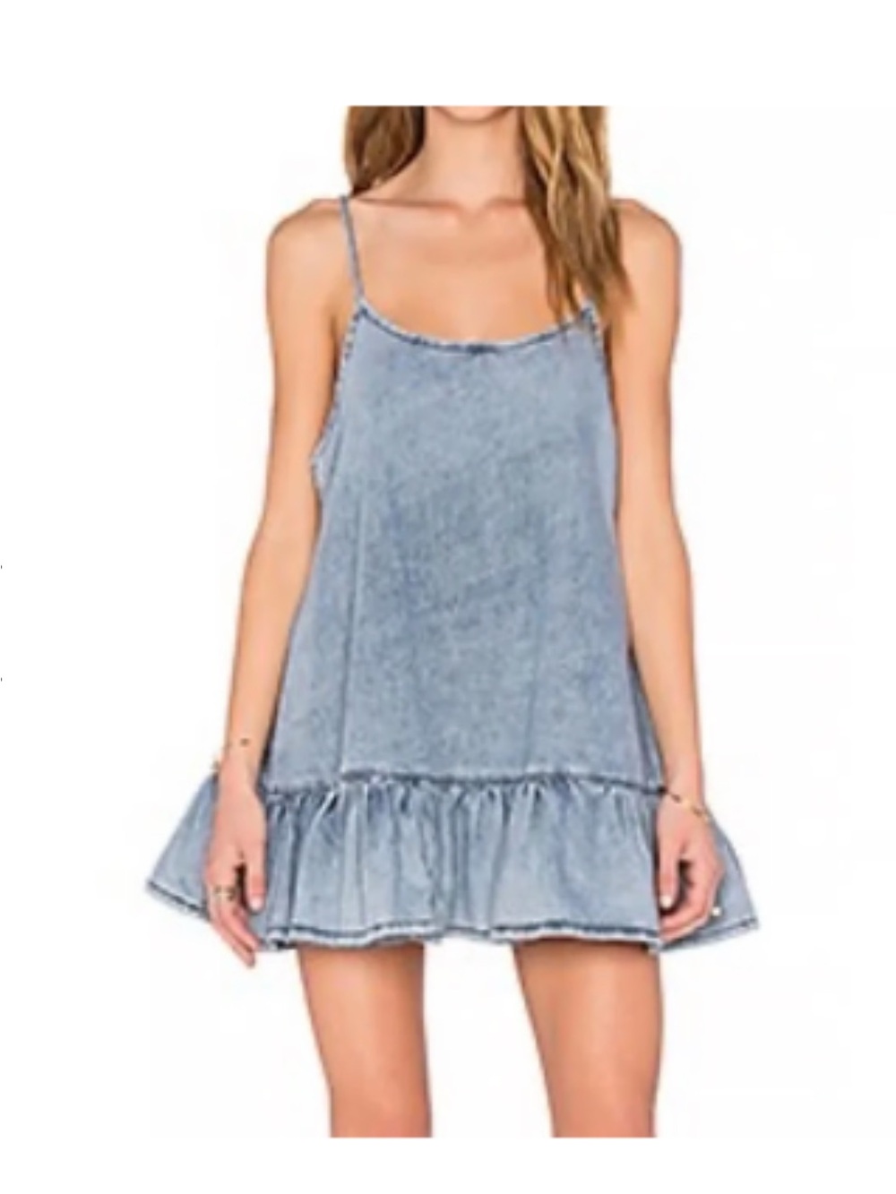 One Teaspoon Light Wash Ruffle-Hem Mini Slip Dress